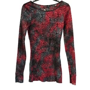 Lace Mesh Top Womens Size M Red Black Floral Gothic Sheer Y2K Edgy BKE Buckle